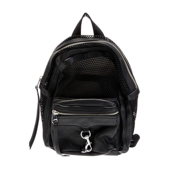 Rebecca Minkoff Mini MAB Backpack Black Mesh Leather Trim NWT - Picture 1 of 5